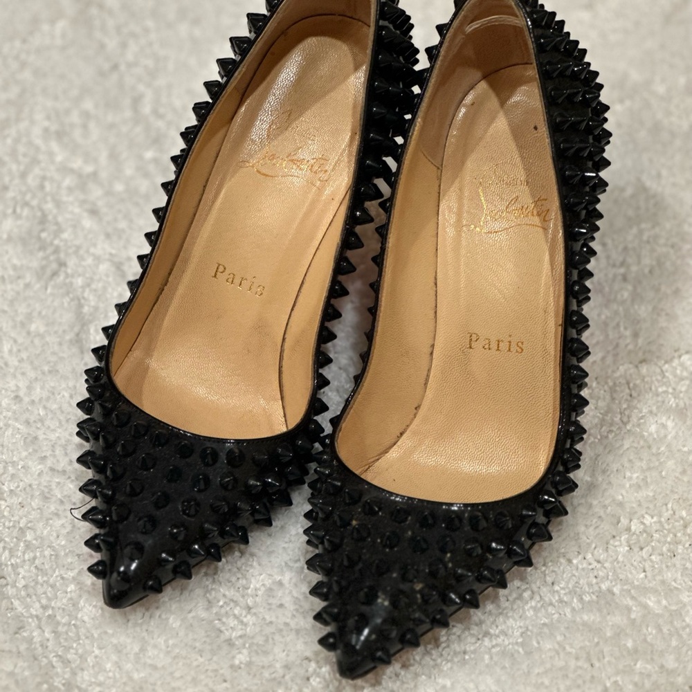 Christian Louboutin Black Patent Leather Pigalle Spikes, size 34 1/2